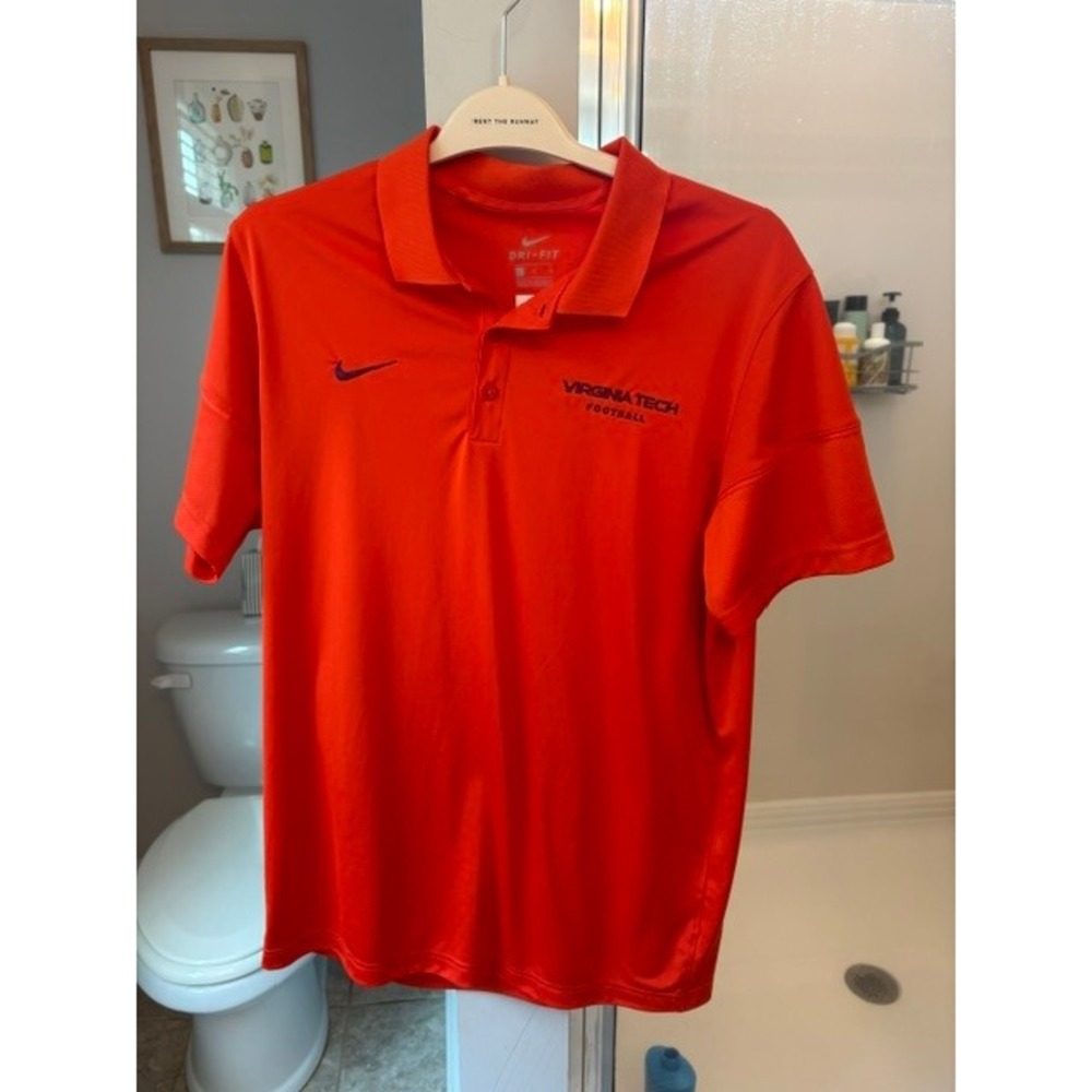 Nike Dri-FIT Virginia Tech Football Polo Shirt Men's Large Orange VT Hokies